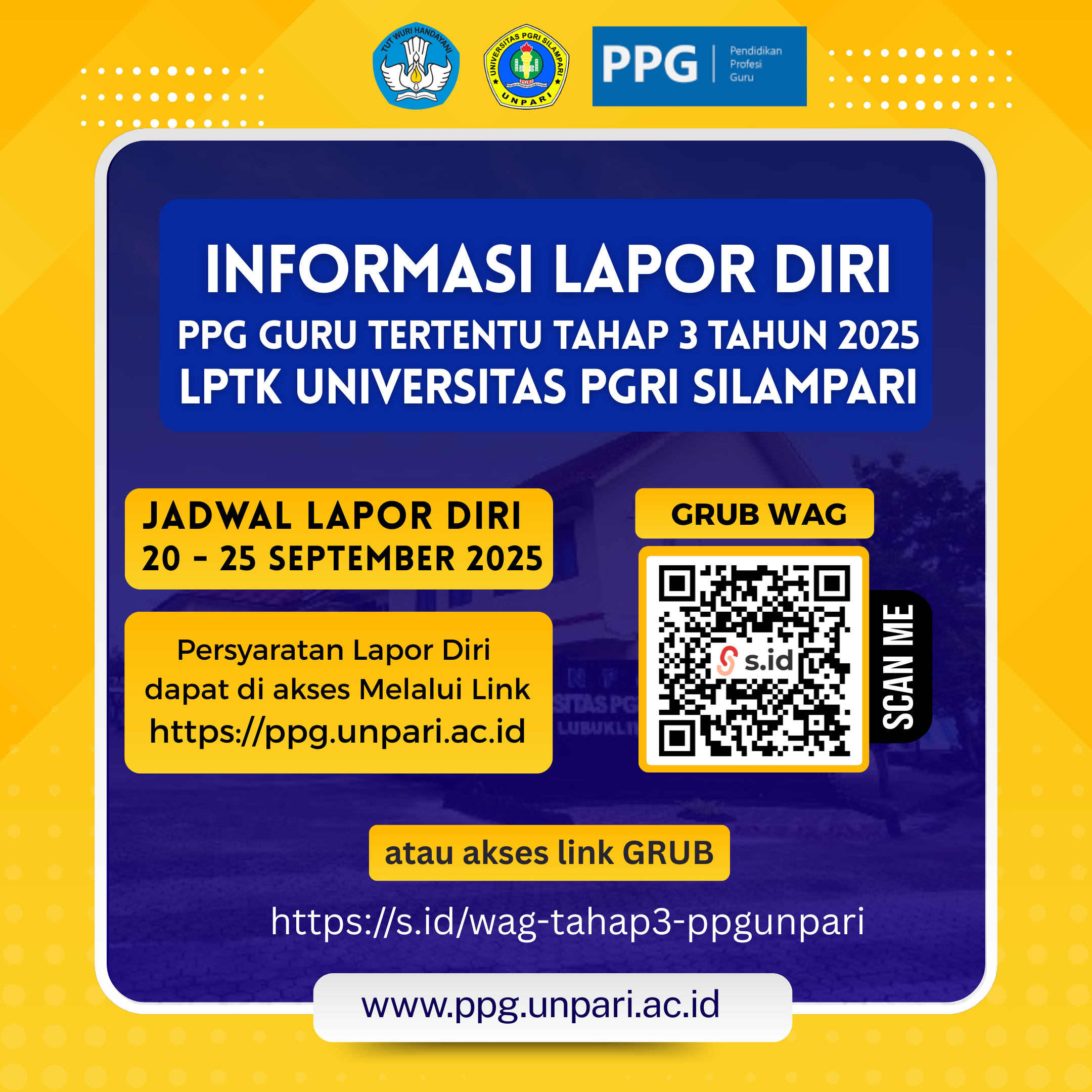 Lapor Diri Mahasiswa PPG Guru Tertentu Tahap 3 Tahun 2025
